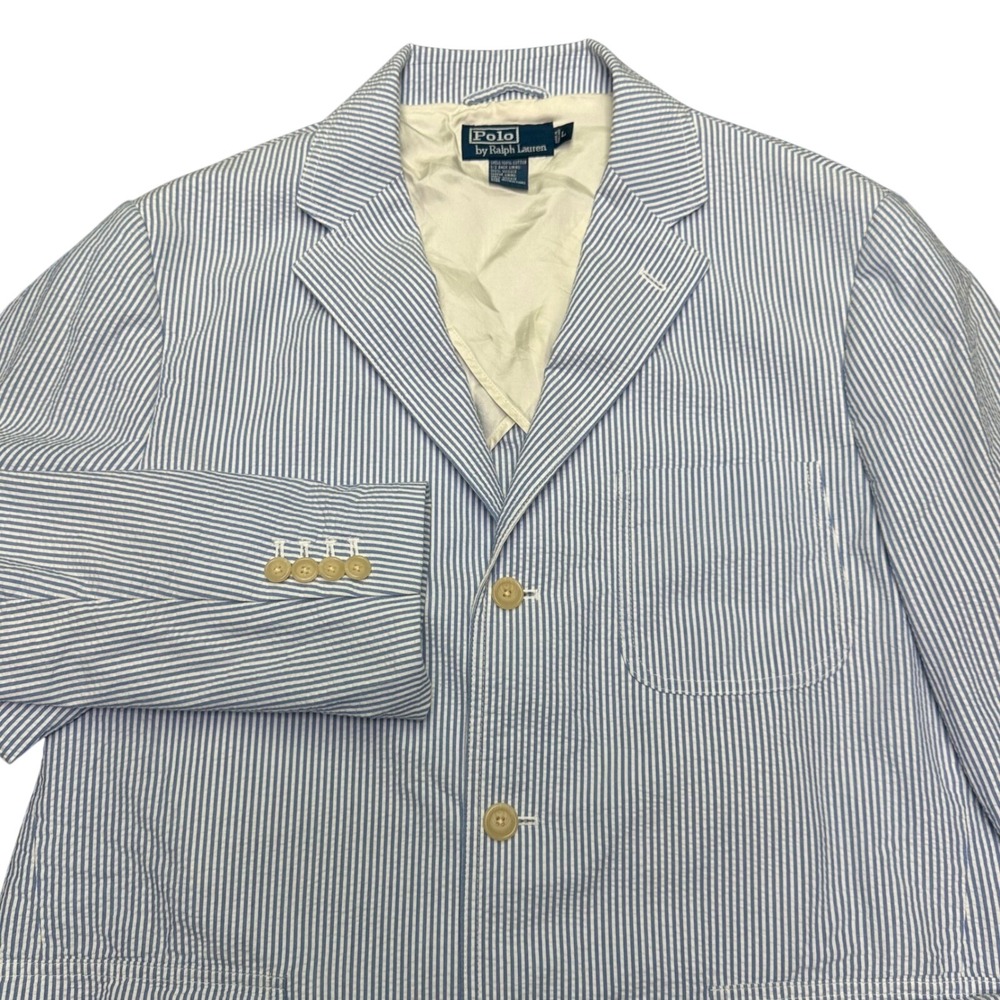 Vtg Polo Ralph Lauren Blazer Mens Large Seersucker Cotton 3-Button Sport Coat